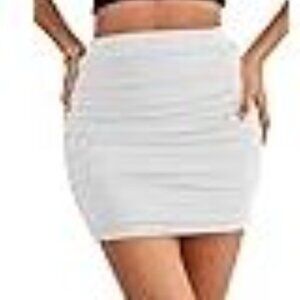 WHITE MINI - BODYCON - RUCHED STRETCHY SKIRT
